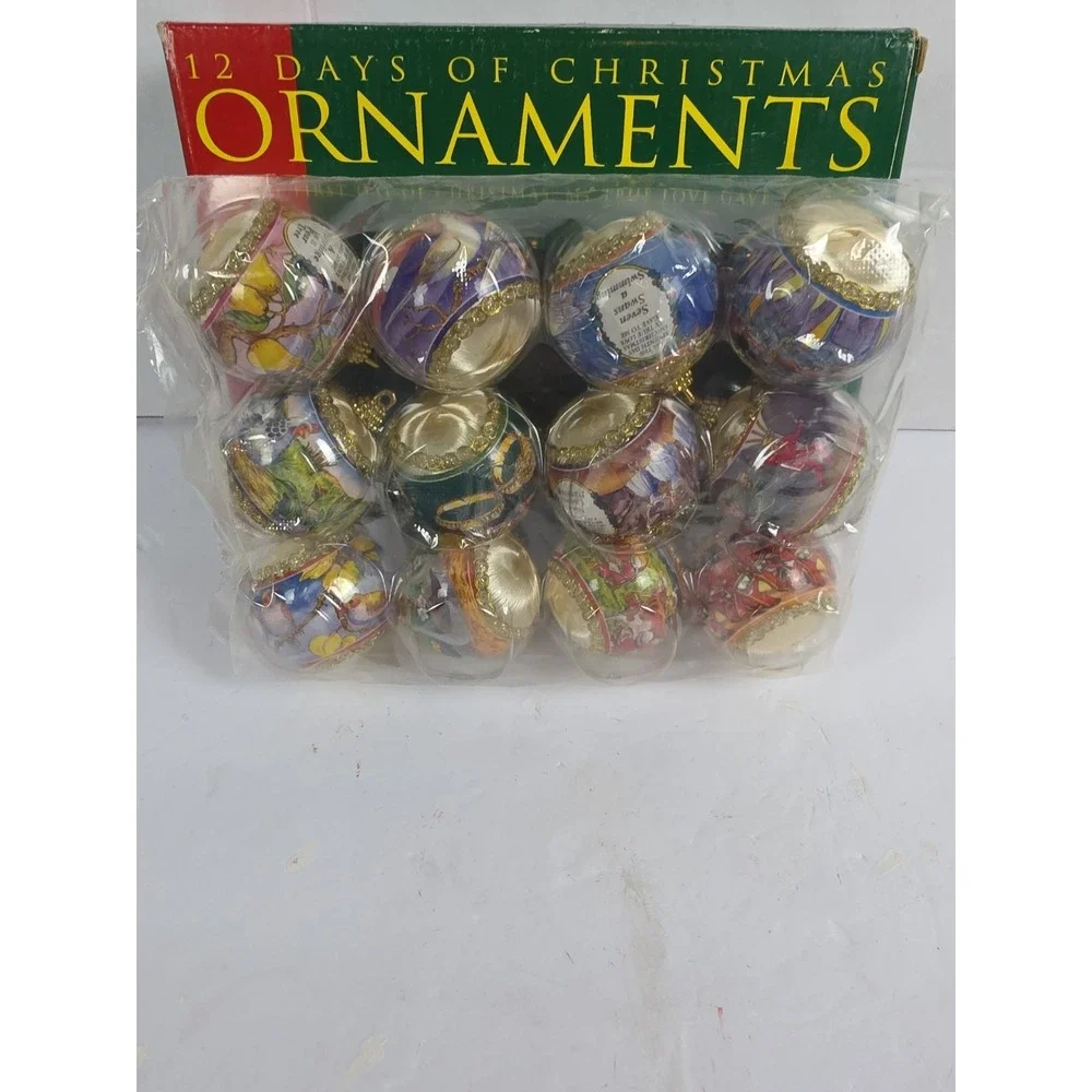 Vintage 12 Days of Christmas Multicolor Ball Ornaments New